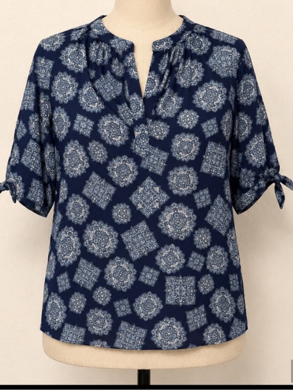 Michael Kors Navy Blue Patterned Women's Blouse Size S